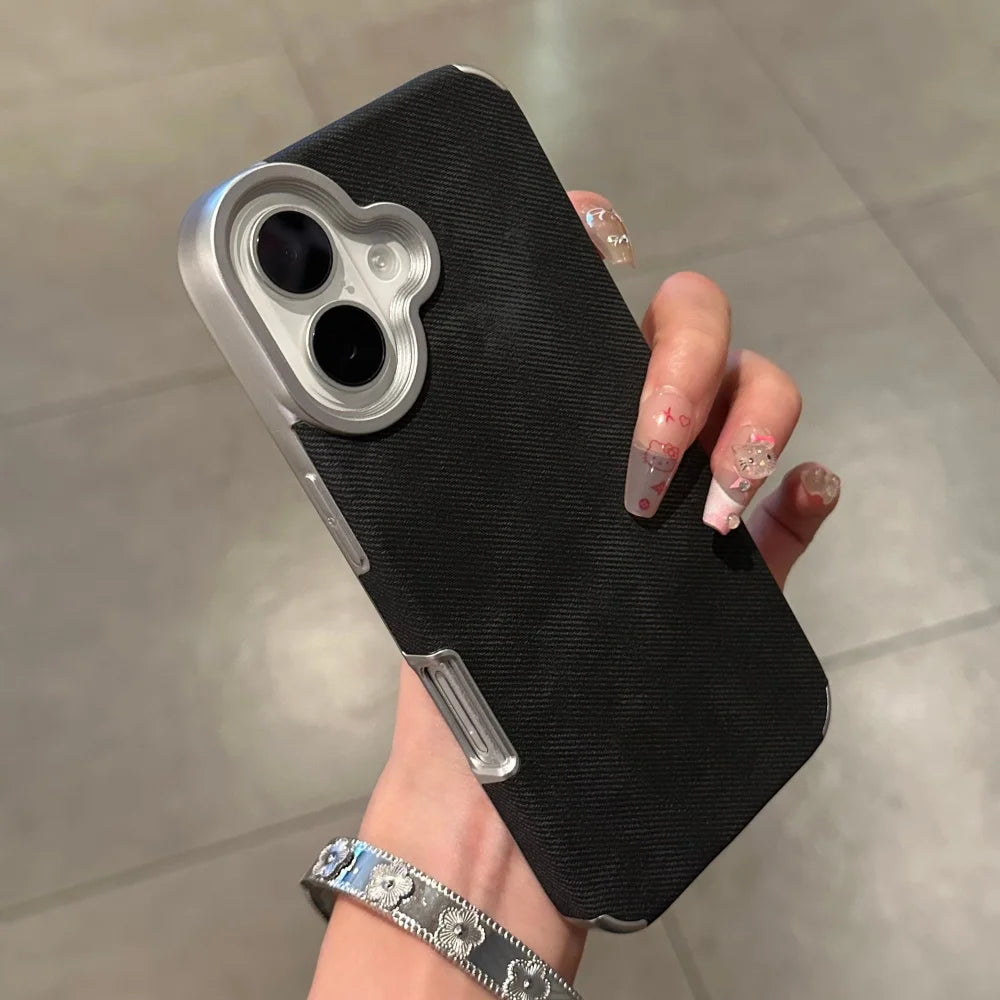Luxury Jeans Fabric Soft Plating Case for iPhone 17 Air 16 15 14 Plus 13 12 11 Pro Max Shockproof Bumper Fabric Brand Cover Capa