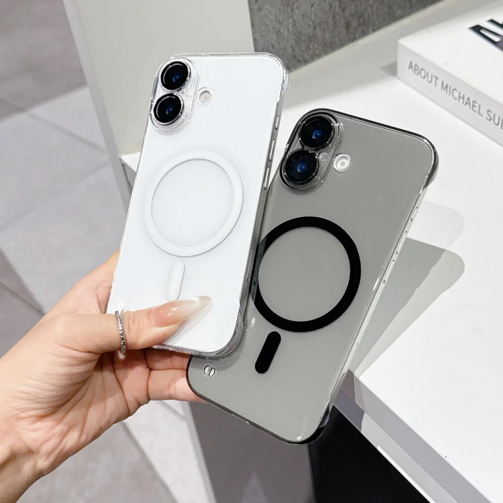 Luxury for Magsafe Clear Frameless Slim Case for iPhone 16 17 Pro Max Air 14 15 Plus 11 12 13 Magnetic Wireless Charging Cover