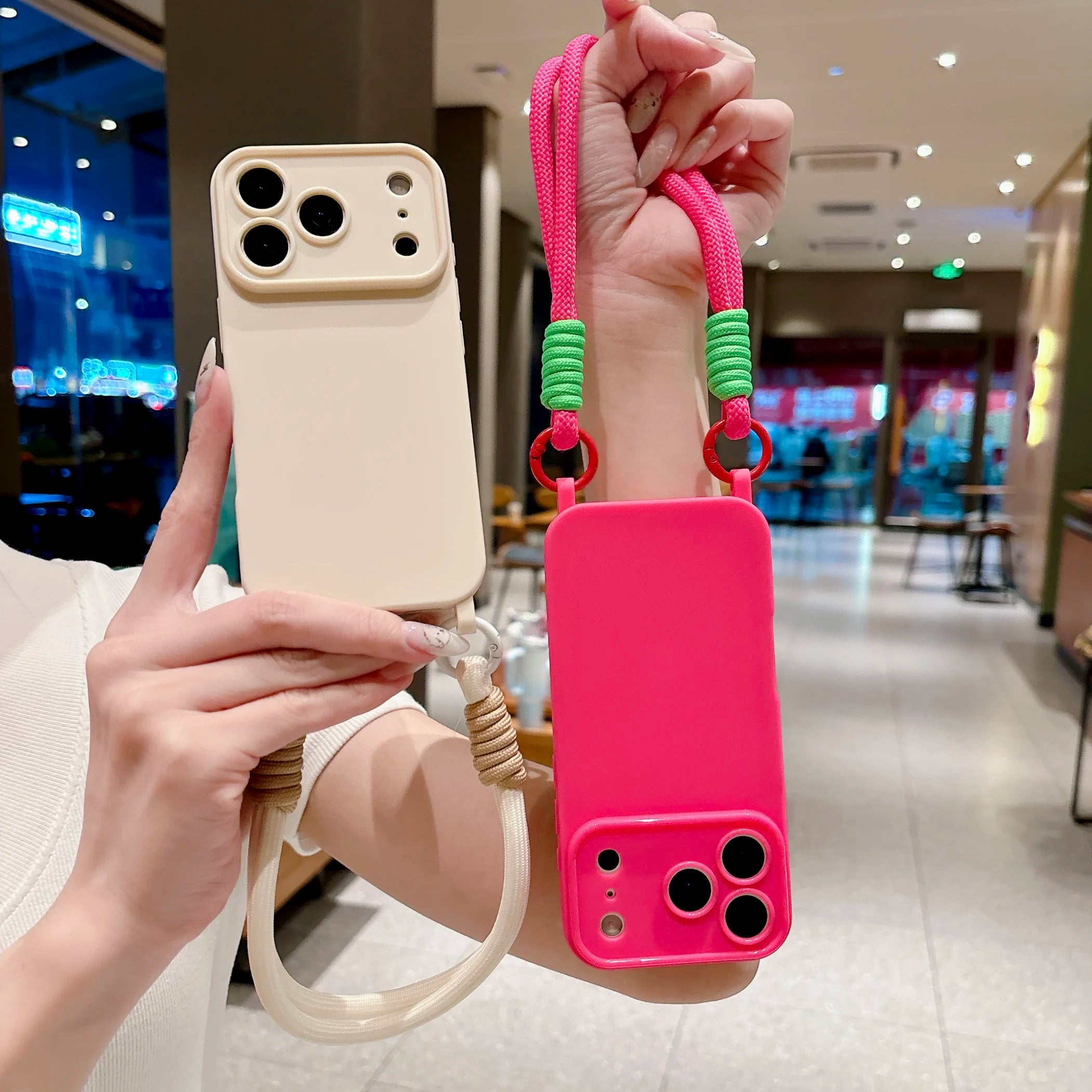 Candy Color Silicone Lanyard Phone Case For iPhone 17e 16e 17 16 15 14 13 ProMax 12 11 17Pro Portable Short Rope Soft Cover