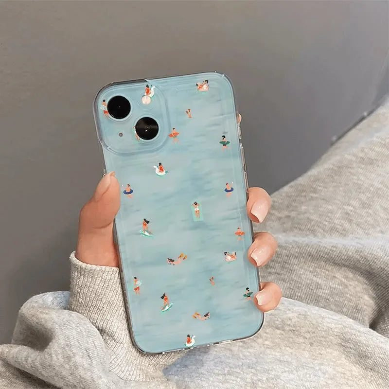 INS Summer Refreshing Creative Blue Pool Cool Trend Phone Case For iPhone 16 E 15 14 13 12 11 Pro XR XS Max 7 8 Plus Y2K Cover ﻿
