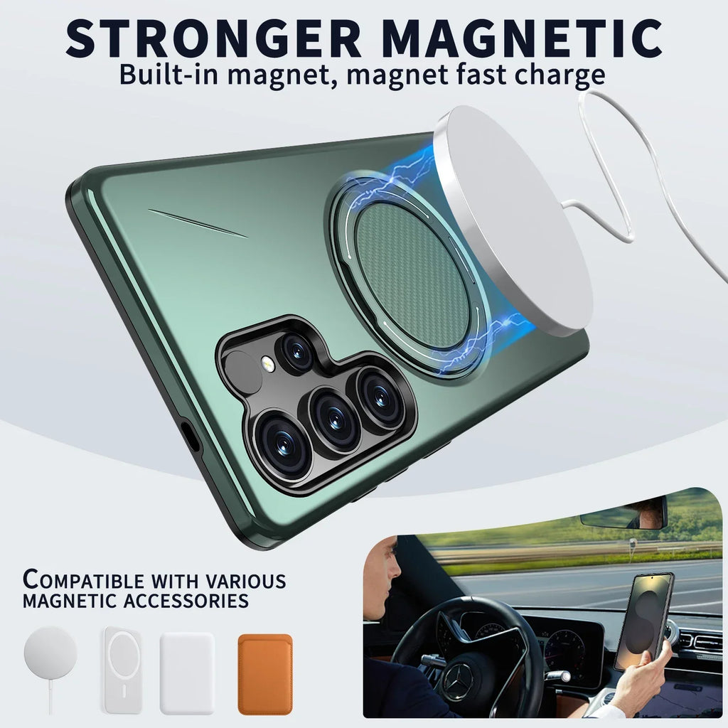 Luxury 360° Magnetic Bracket Case For Samsung Galaxy S25 S24 S23 Ultra S25FE S25Edge S24FE For Magsafe Armor Shockproof Cover