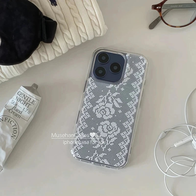 Ins Ancient Art Retro Lace Rose Exquisite Phone Case For iPhone 17 AIR 16 15 14 13 12 11 Pro XSMAX MINI XR 7 8 Plus Y2K Cover