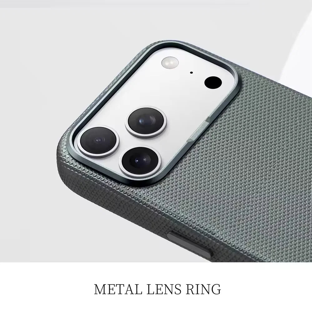 Luxury Diamonds Texture For Magsafe Leather Case For iPhone 17 Pro Max 16 15 14 13 Alloy Lens Wireless Charge Accessories Cover