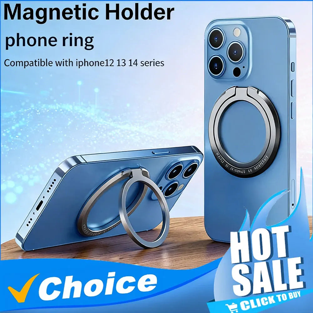 Magnetic Cell Phone Ring Holder Mobile Phone Bracket Removable Cell Phone Grip Kickstand for iPhone MagSafe Samsung Xiaomi