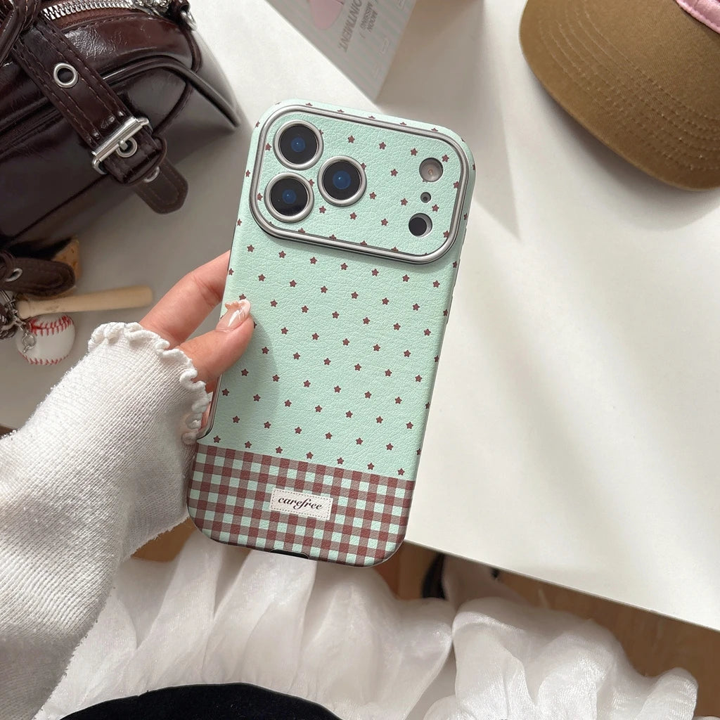 Simple Mint Green Mint Green Splicing Grid Pattern Big Window Shock Proof Phone Cover Case for iPhone 17 16 15 14 Pro Max