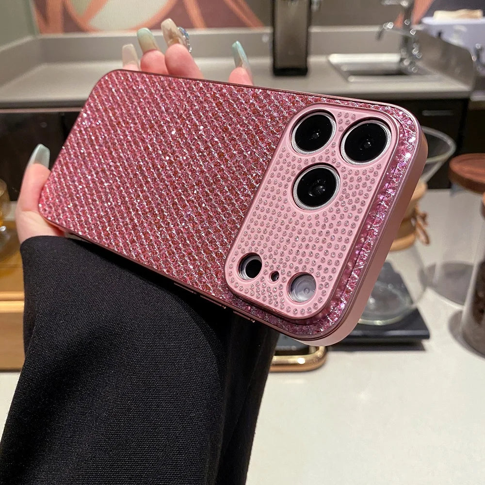 Korea Luxury Glitter Diamond Phone Case For iphone 17 16 15 14 13 Pro Max Shiny Camera Protection Shockproof Back Cover