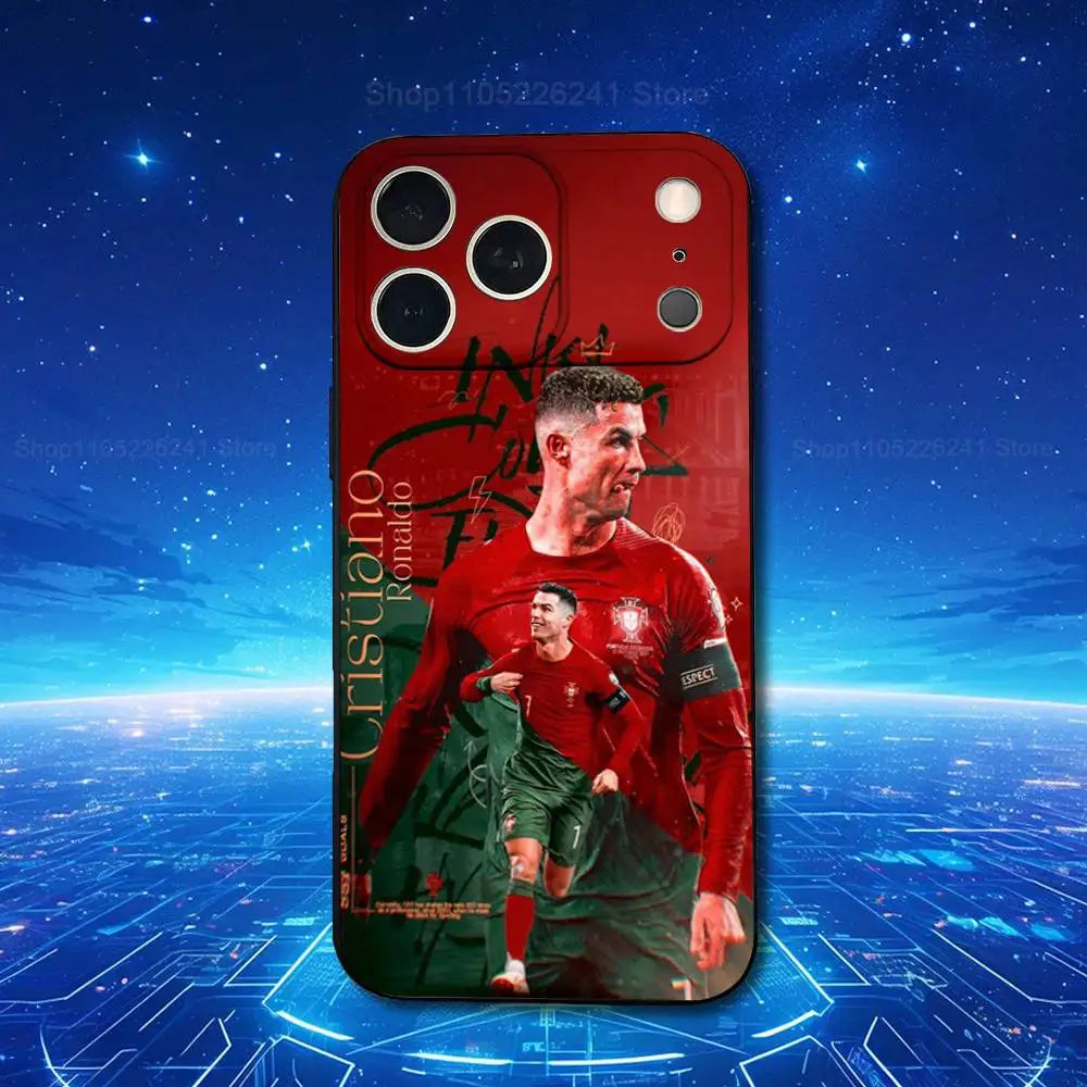 Football R-RoNalDo-ES CR7 Phone Case For iPhone 17,16,15,14,13,12,11,Plus,Pro Max,XS,X,XR,SE,Mini,8,7,Soft Silicone Black
