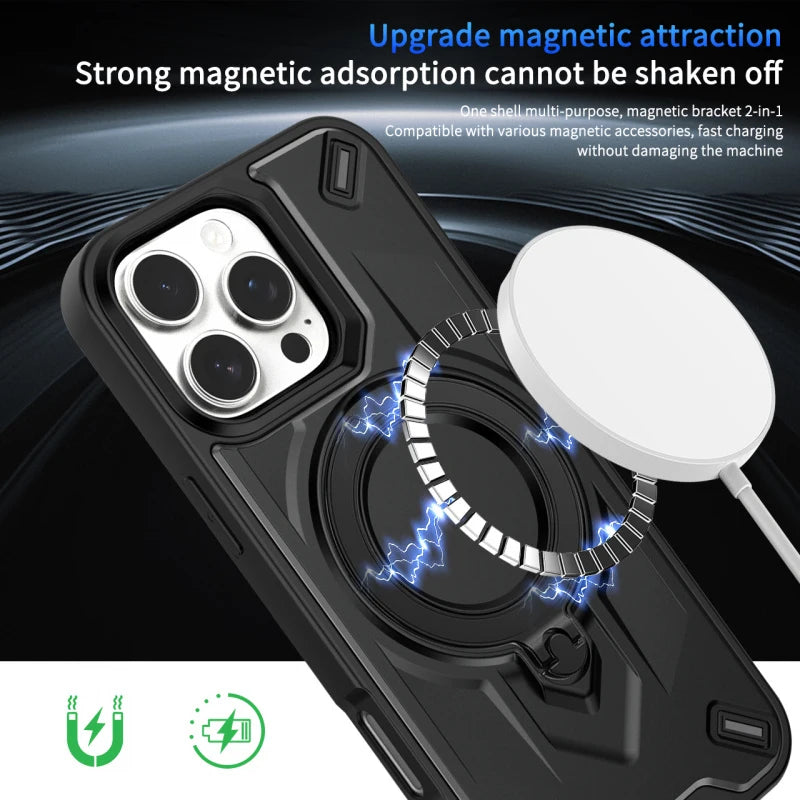 360 Rotating Bracket Shockproof Case for iPhone 17 16 15 14 13 11 12 Pro Max Metal Bracket For Magsafe Magnetic Protection Cover