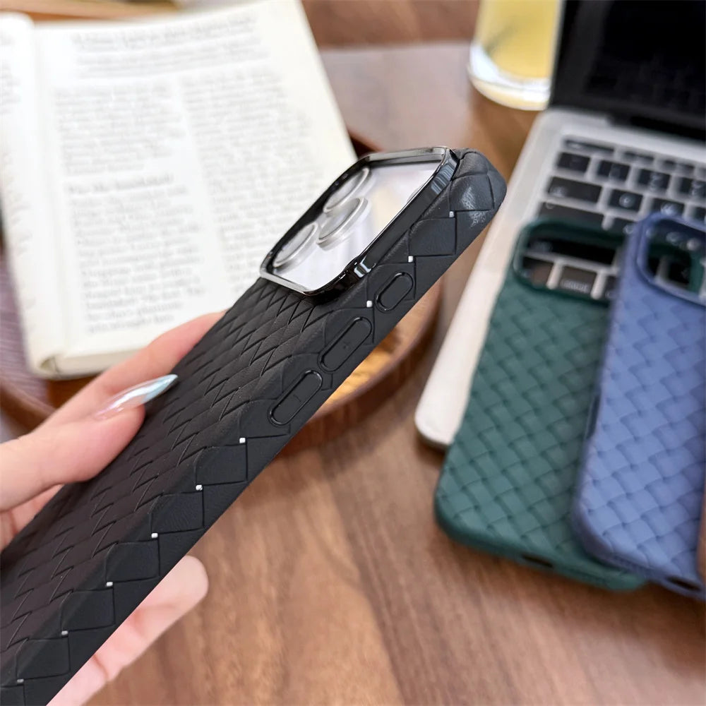 Luxury Weave Pattern Phone Case For iPhone 17 Air 16 15 Plus 14 13 12 Pro Max Braided Textured Breathable Shockproof Back Cover
