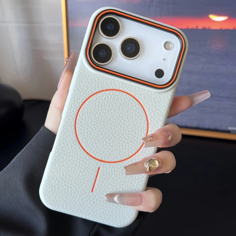 For Luxury Litchi Texture Silicone Magsafe Magnetic Phone Case For iPhone 17 Air 15 13 12 11 Pro Max Bumper On 16 Pro Max Cover