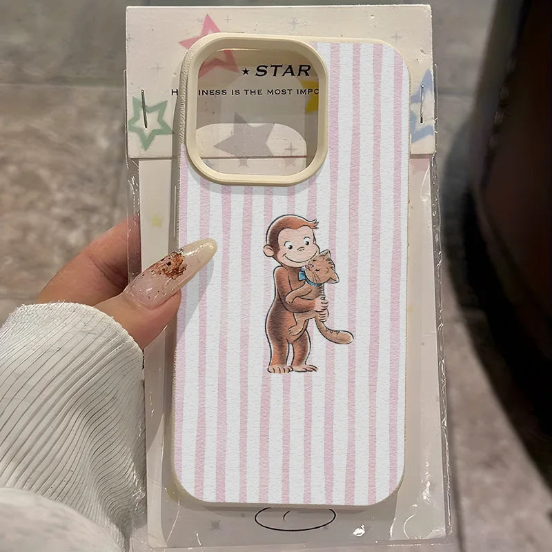 Striped Monkey Holding Cat Phone Case For iPhone 17 Pro Max Air X XR XS Max 7 8 Plus 16 Pro 15 14 13 12 11 Soft Back Cover Y2K