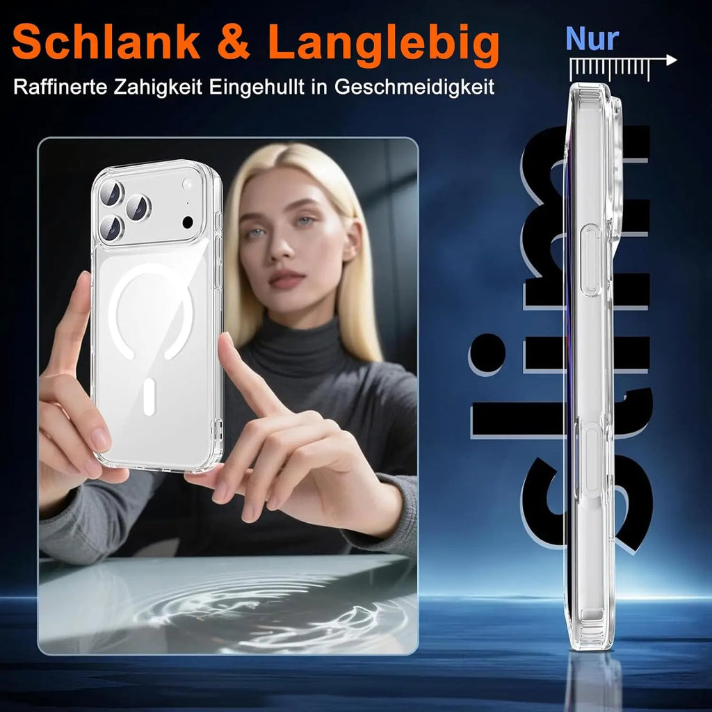 Transparent Magnetic iPhone 17 Pro Max Air 17e 16e Phone Case with Privacy Screen Protector Shockproof Slim Cover -Clear
