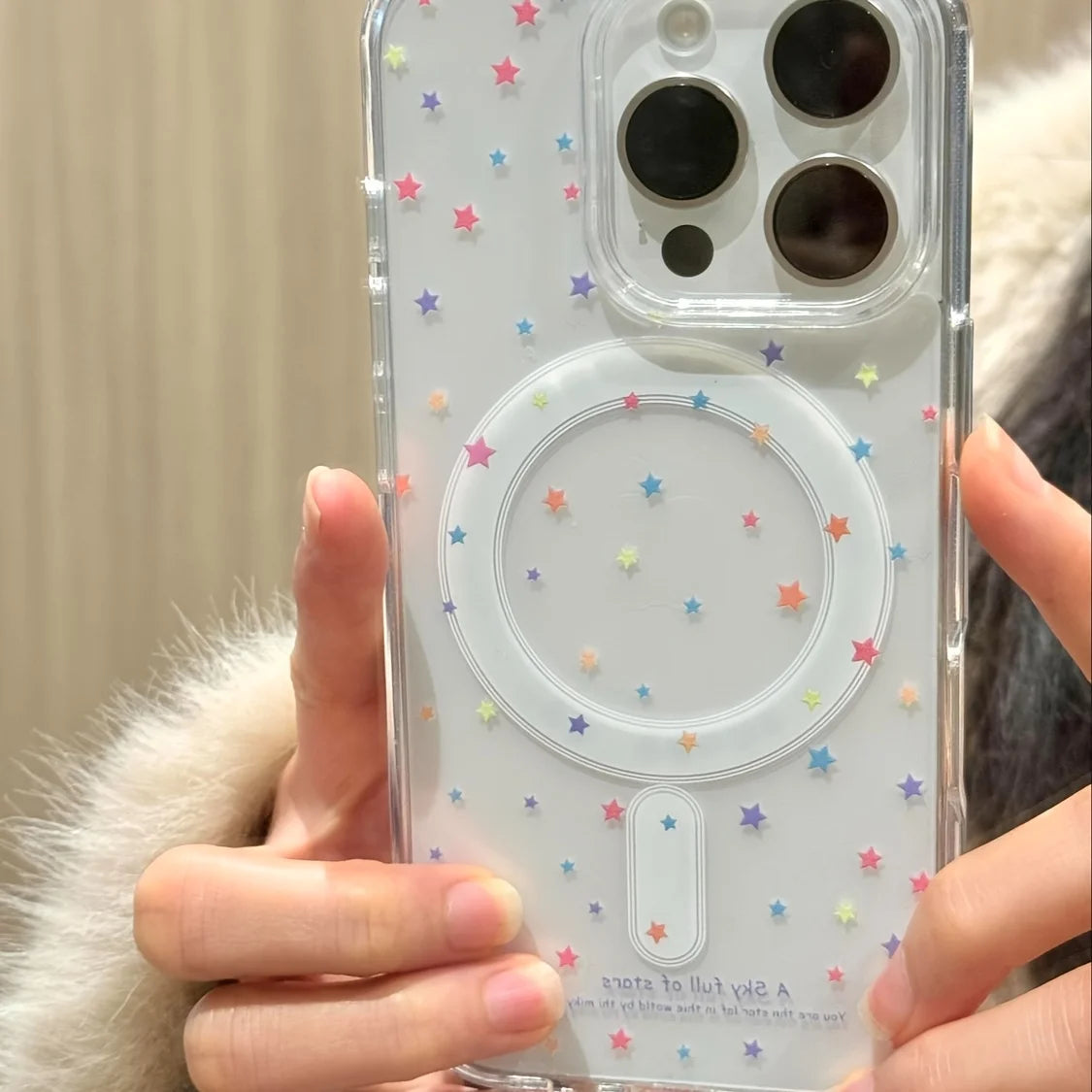 Colored stars, transparent magnet case for iPhone17 16, 15 14 13 12 11 Pro Max Plus