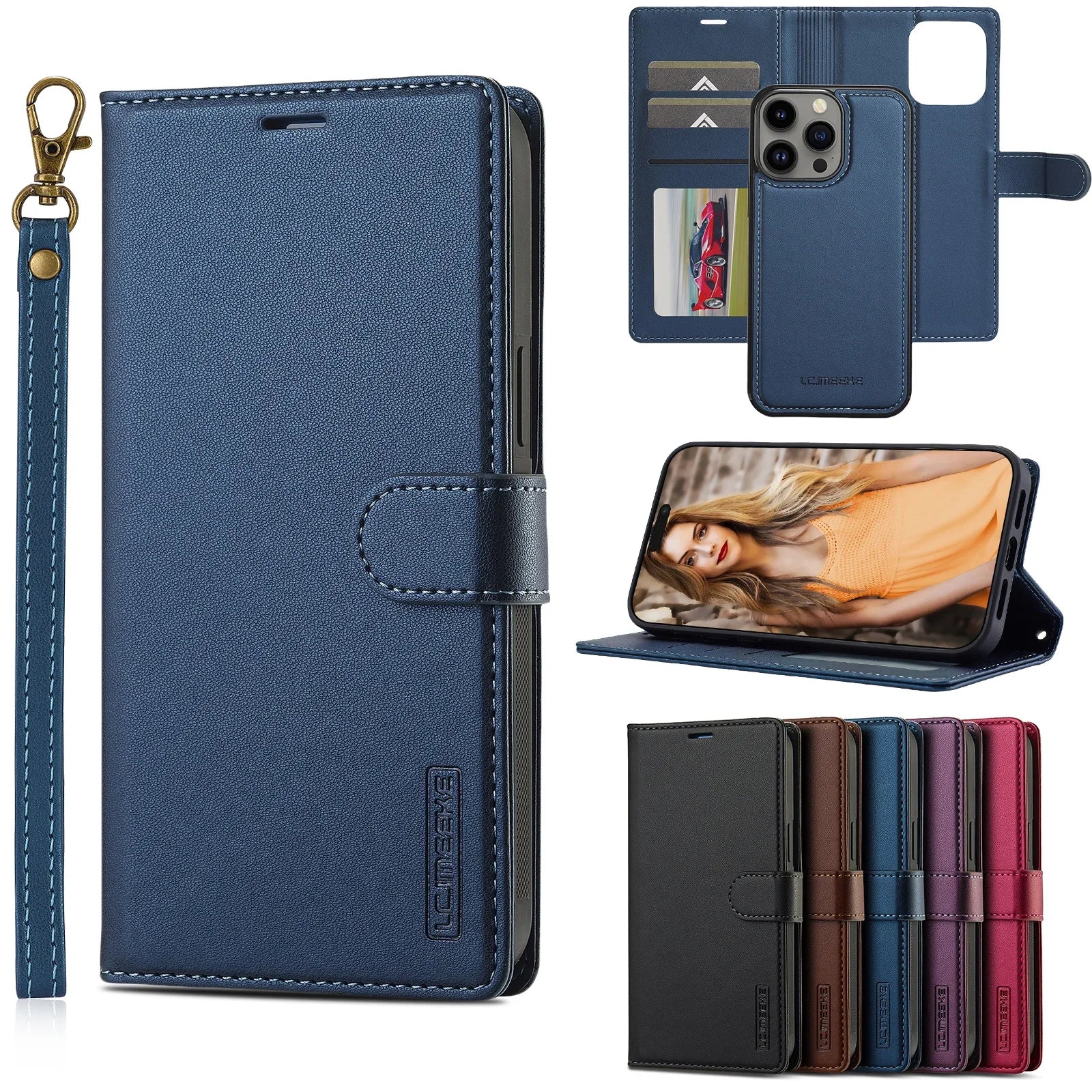 2 in 1 Removable Cards Solt Flip Leather Wallet Case For iPhone 15 Pro Max 14 Plus 16 13 12 11 SE 2022 XR XS Magnetic Bag Cover