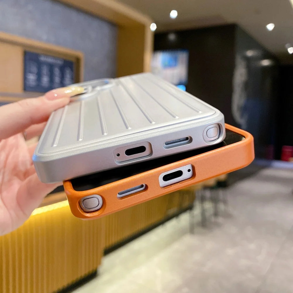 S26 Ultra Luxury 3in1 Striped Luggage Texture Case for Samsung Galaxy S26 S25 S24 S23 S22 Ultra Titanium glossy Shockproof Cover