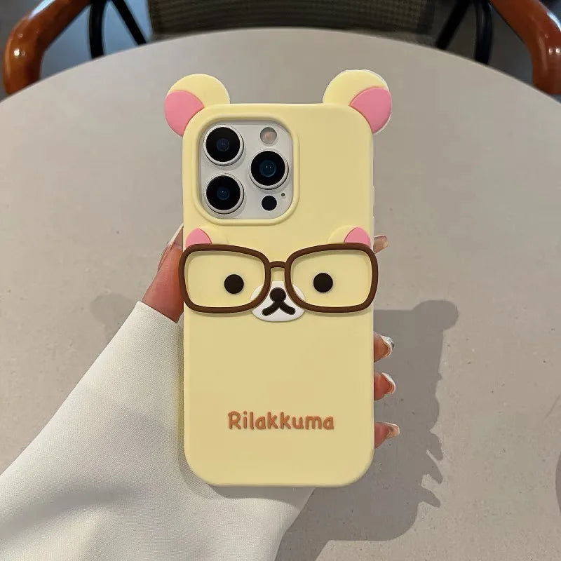 3D Rotate Lollipop Rilakkuma Cartoon Silicon Soft Phone Case for iPhone 17 16 Pro Max 15 Plus 14 Pro 13 12 11 7 8 Plus 5 5S SE