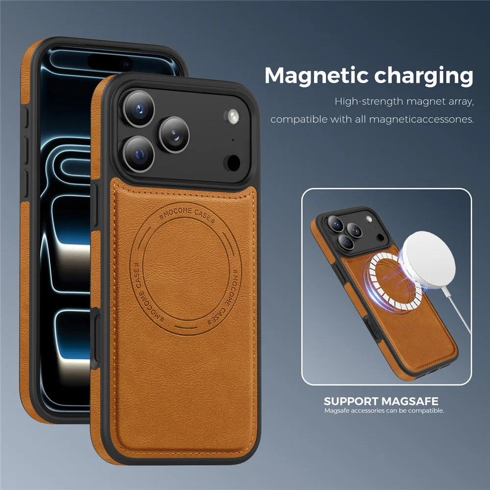 Magnetic Wireless Charging Back Leather Case For apple iPhone 17 Pro Max Air 16e 17e 16 15 14 Plus 13 Shockproof Magsafe Cover