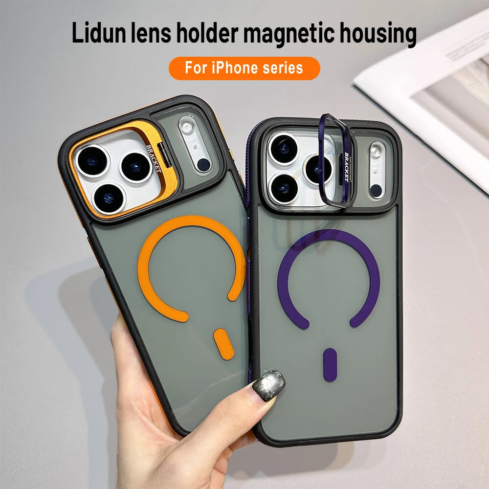 Luxury Magnetic Phone Case With Lens Mount Hard For iPhone 17 Pro Max 17 16 15 13 12 14 11 14 Plus Wireless Charging Cover Funda