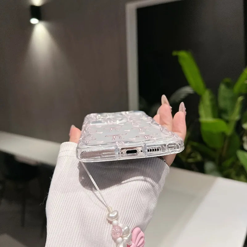 Cute Pink Bowknot Phone Case For iPhone 17 Air 16 15 14 13 12 11 Pro Max 7 8 Plus 16E XR X XS Max Shockproof Transparent Cover