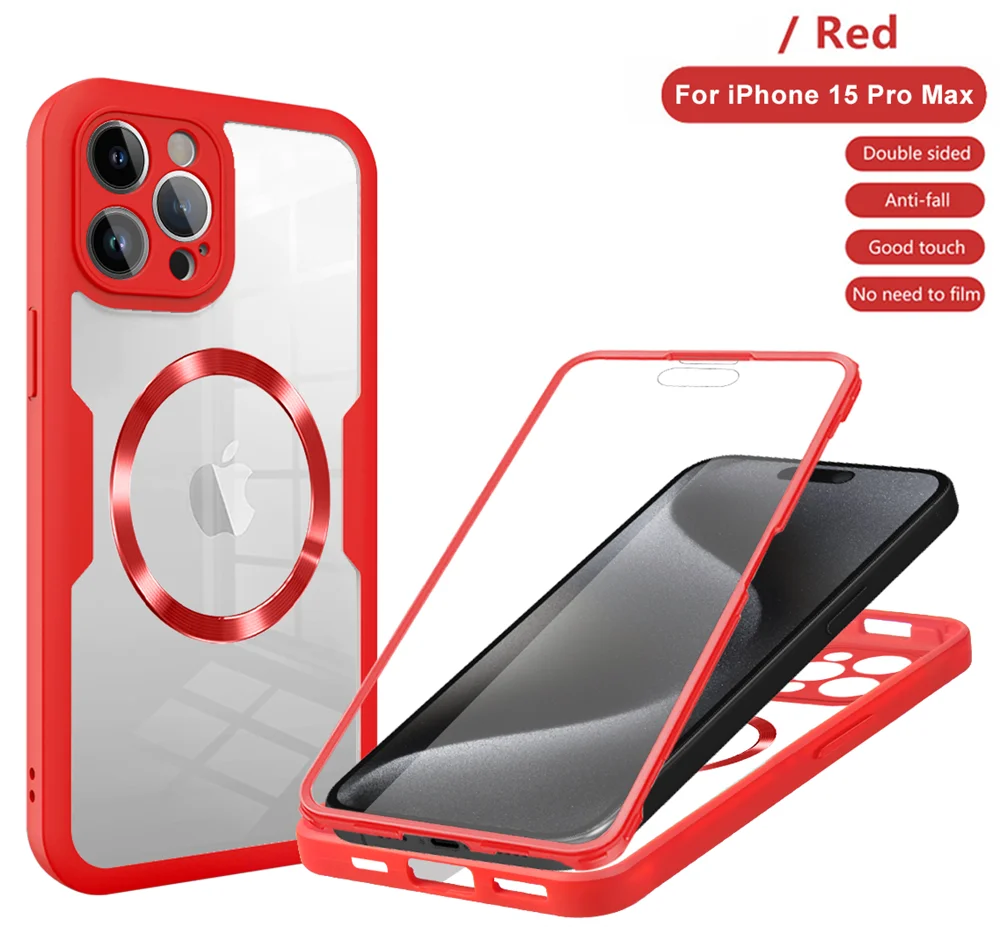 360 Full Body Transparent Magnetic For Magsafe Phone Case For iPhone 16 15 11 12 13 14 Pro Max 15 Plus Wireless Charging Cover