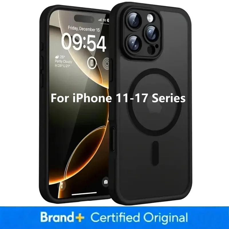 Magnetic Matte Translucent Armor Shockproof Case For iPhone 17 16 15 14 13 12 11 Pro Max Plus For Magsafe Wireless Charge Cover