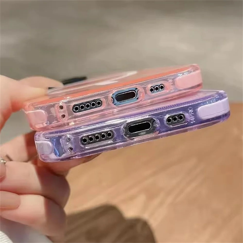Neon Color Transparent Crystal Case For iPhone 16 Pro Max 14 11 12 13 15 Pro Max Plus For MagSafe Magnetic Protection Back Cover