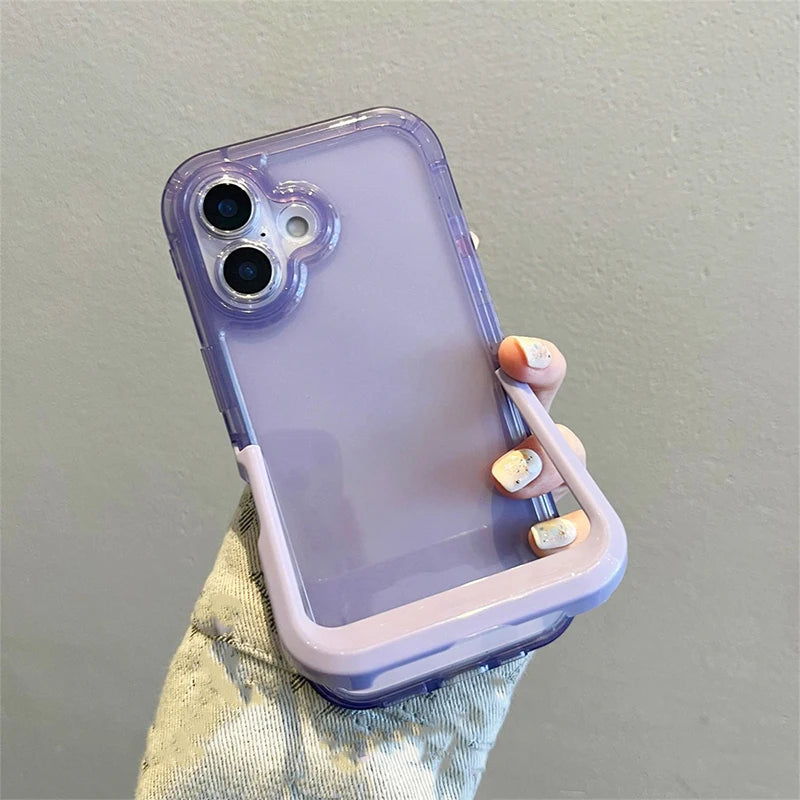 Simple Candy Color Foldable Holder Stand Case For iPhone 16 Pro Max 17 15 14 13 12 11 Clear Shockproof TPU Back Cover