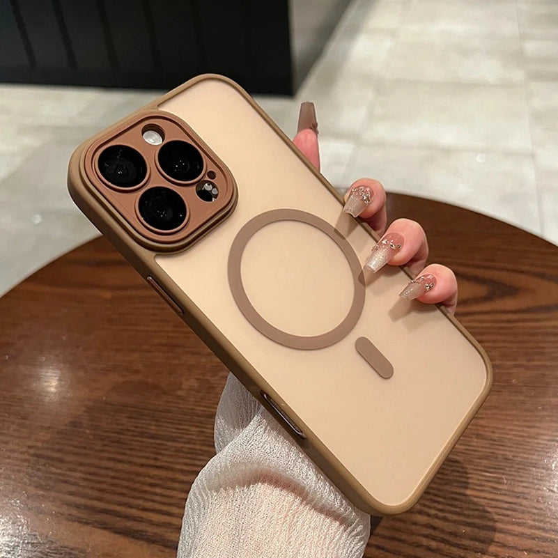 New Gold Slim Matte for Magsafe Case for iPhone 16 17 14 12 13 15 Pro Max Shockproof Armor PC TPU Cover for iPhone Air Lens Film