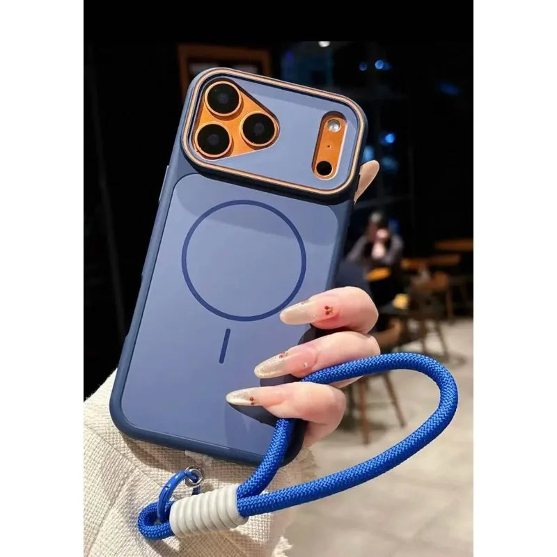 Magnetic Skin Feel Phone Wrist Strap Case Suitable for iPhone 11 12 Pro 13 14 15 Plus 16 17 Pro Max Fashionable Protective Cover