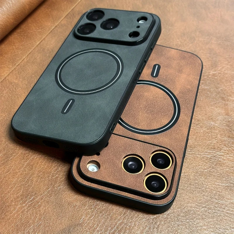 Advanced magnetic wireless charging phone case suitable foriPhone 17、16、15、14、13、12 Pro Max Features a stylish retro faux sheeps
