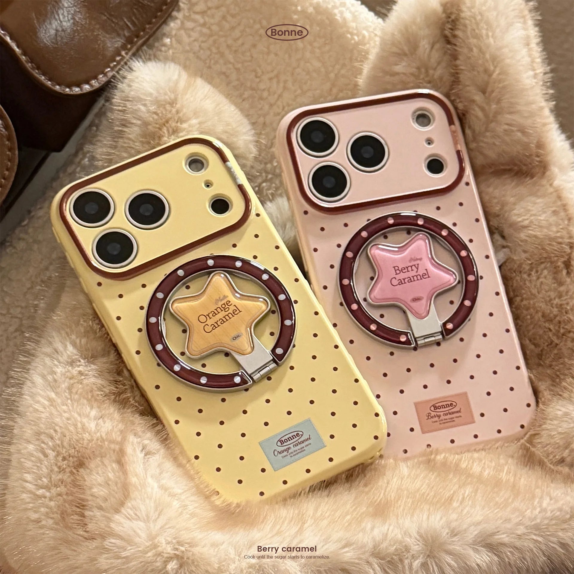 Korean Polka Dots Cartoon Bear Fold Stars Magnetic Bracket Phone Case For iPhone 17 16 15 14 13 12 Pro Max Shockproof Soft Cover