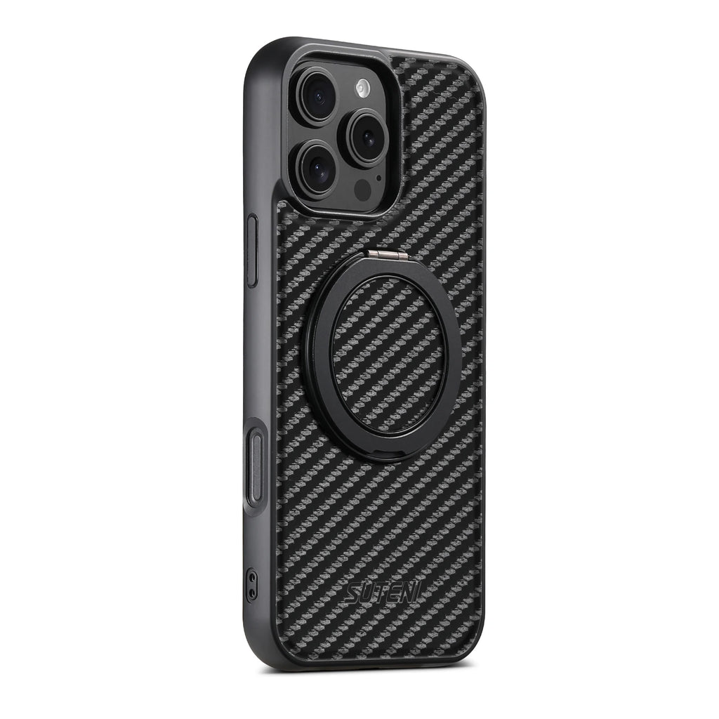 Magnet Wireless Charging Mobile Phone Case 360° Rotating Stand Faux Leather Ring Buckle For iPhone 17 Pro Max 16 Plus 15 14 13