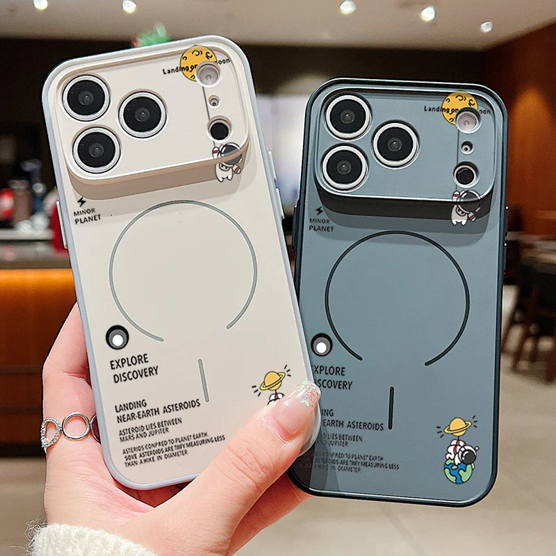 Hanging Astronaut Pattern Case For iPhone 17 Pro Max Magnetic For Magsafe Skin Feeling Cover For iPhone 16 Pro Max 15 14 13