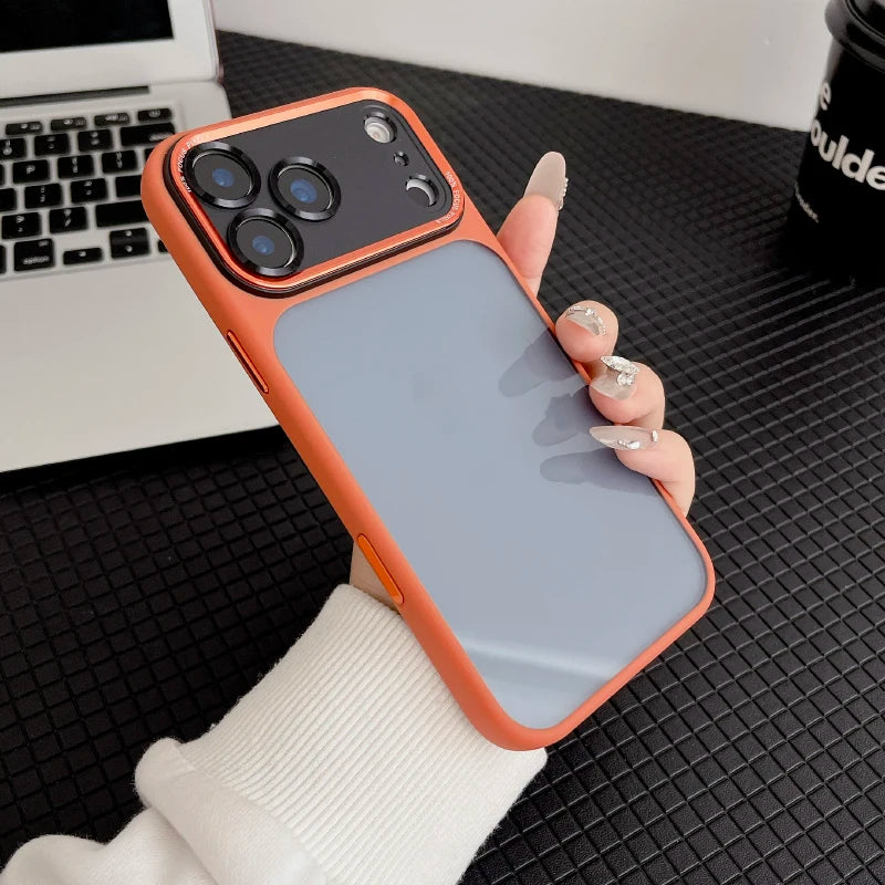 Luxury Solid Color Matte Border Translucent Backplane Armor Phone Case For iPhone 17 Pro Max 15 14 16 Pro Max Bumper Back Cover