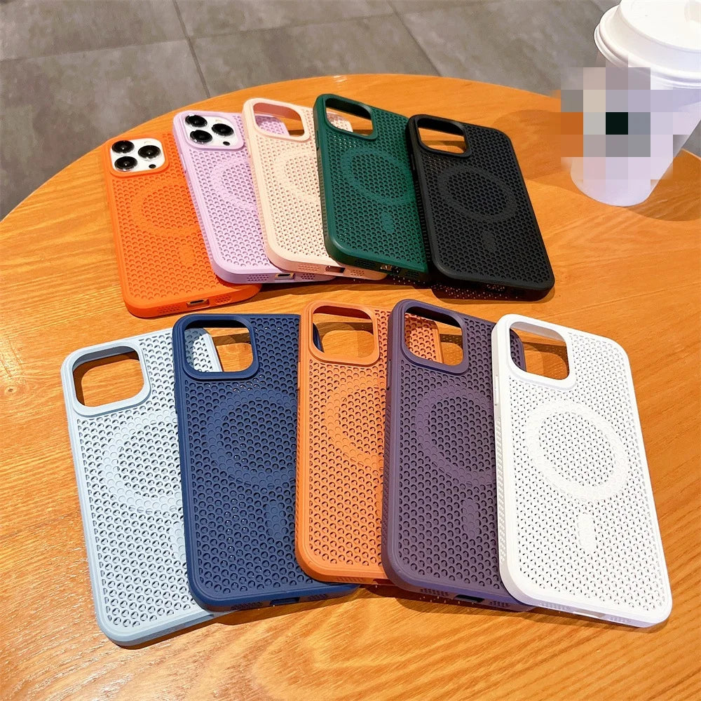 Cooling Heat Dissipation Magnetic Phone Case For iPhone 17 16 15 14 13 12 11 Pro Max Plus Breathable Hard Back Cover For Magsafe
