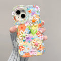 Bracket Phone Holder Case For iPhone 17 16 15 14 13 12 11 Pro Max Plus Cartoon 3D Colorful Flower Holder Stand Shockproof Cover