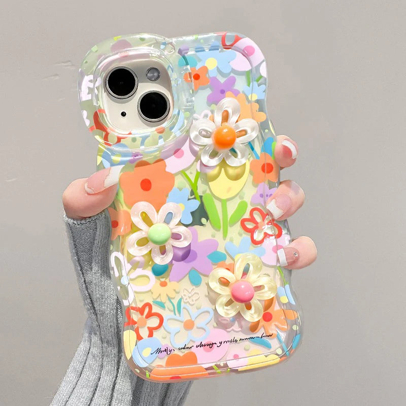 Bracket Phone Holder Case For iPhone 17 16 15 14 13 12 11 Pro Max Plus Cartoon 3D Colorful Flower Holder Stand Shockproof Cover