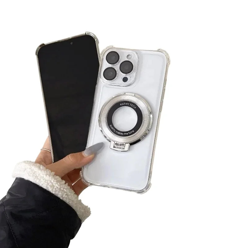 Fashion Plating Kickstand Case for iPhone 17 16 15 14 13 12 11 Pro Max With Holder Stand Shockproof Bracket Cover for Magsafe