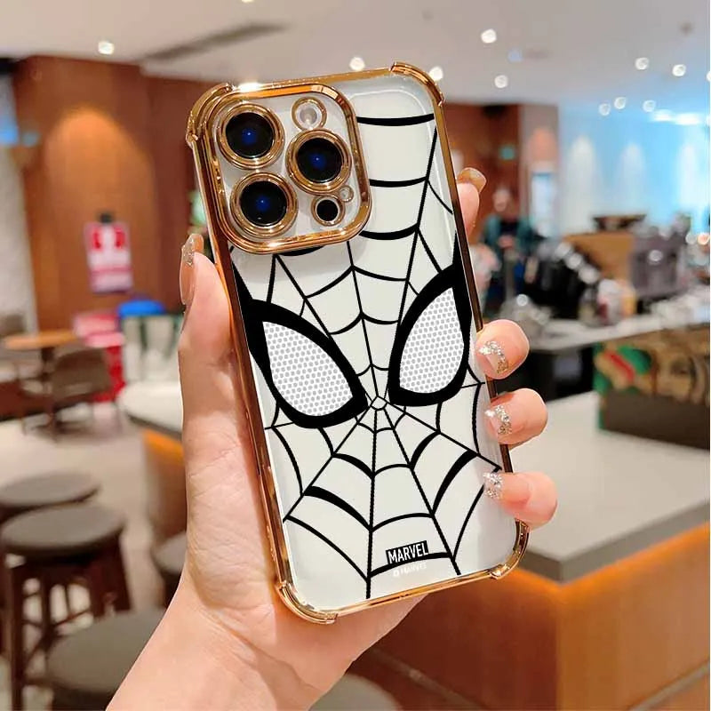 S-pider-ManS Cute For iPhone 17 AIR 16E 16 15 14 13 12 11 XS Pro Max mini Plus Plating Anti-Fall Cool Phone Case