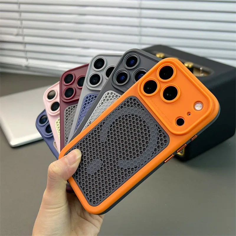 Slim Matte Cooling Skin-friendly for Magsafe Case For iPhone 17 16 15 14 13 12 Pro Max 16 15 14 Plus Mesh Heat Dissipate Cover