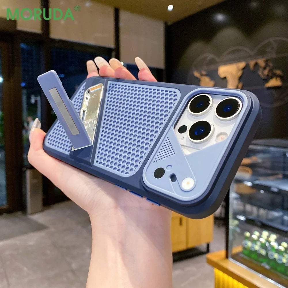Heat Dissipation Folding Stand Holder Case For iPhone 17 Pro Max Air 16 Plus 11 12 13 14 15 Pro Shockproof Turn to 17 Hard Cover