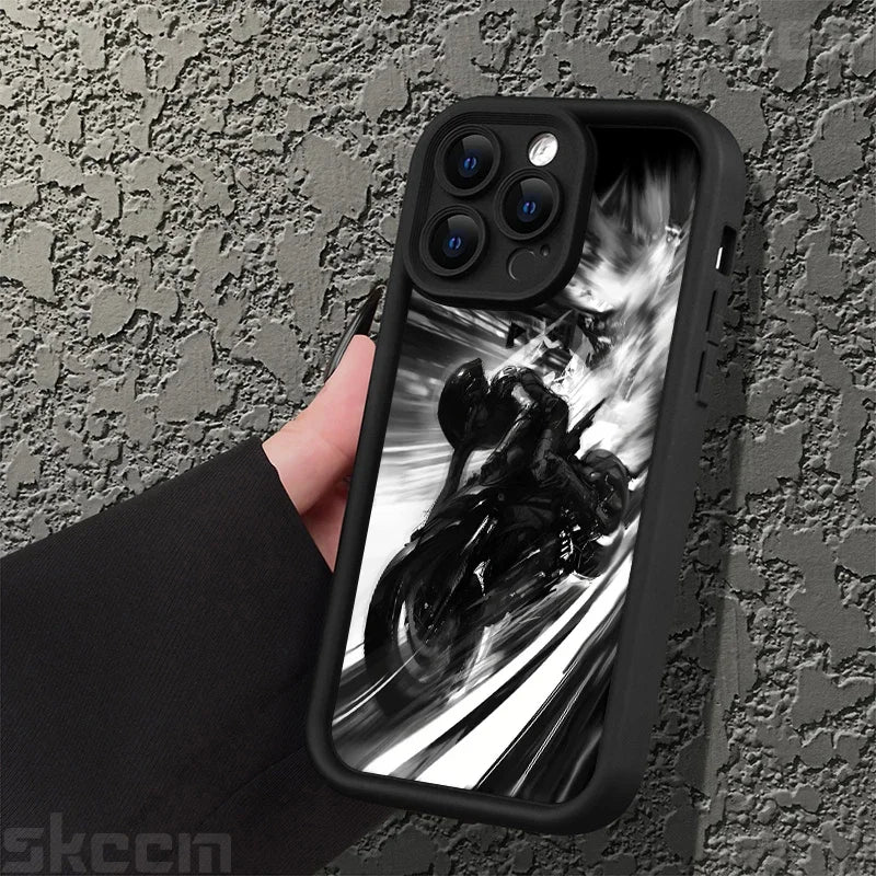 Fashion Black Biker Motorcycle Phone Case For iPhone 16 Pro Max 15 14 13 12 11 7 8 Plus X XS XR Shockproof Silicone Soft Cover