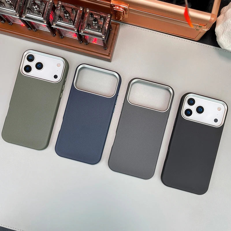 Diamond Relief Leather for MagSafe Case For iPhone 17 17Pro Max 16 Pro 15 14 13 Alloy Lens Wireless Charging Shockproof PC Cover