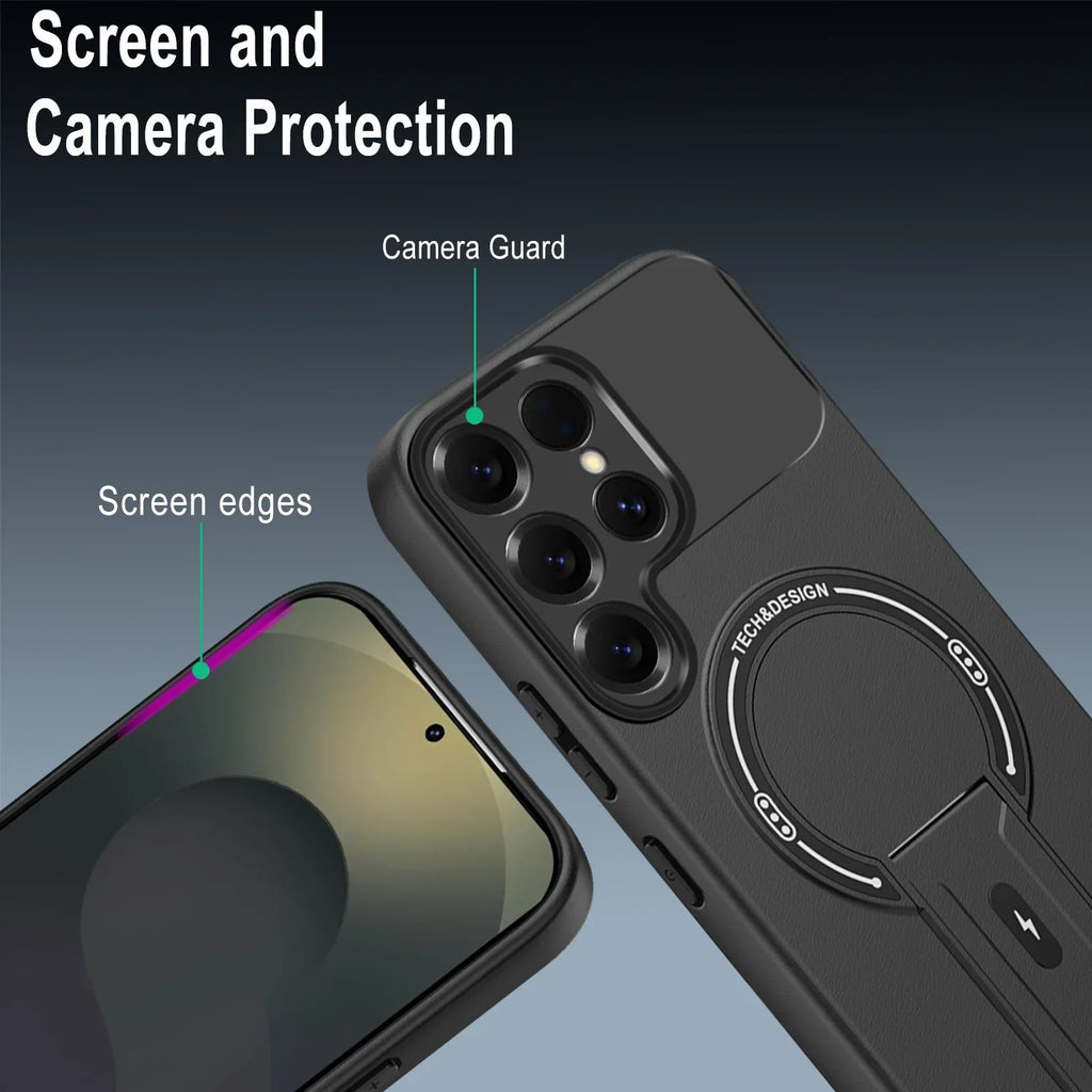 Luxury Matte Magnetic Phone Case For Samsung S26 Ultra S24 Plus S23 S22 S25 Ultra For Magseafe Fold Ring Holder Protection Cover