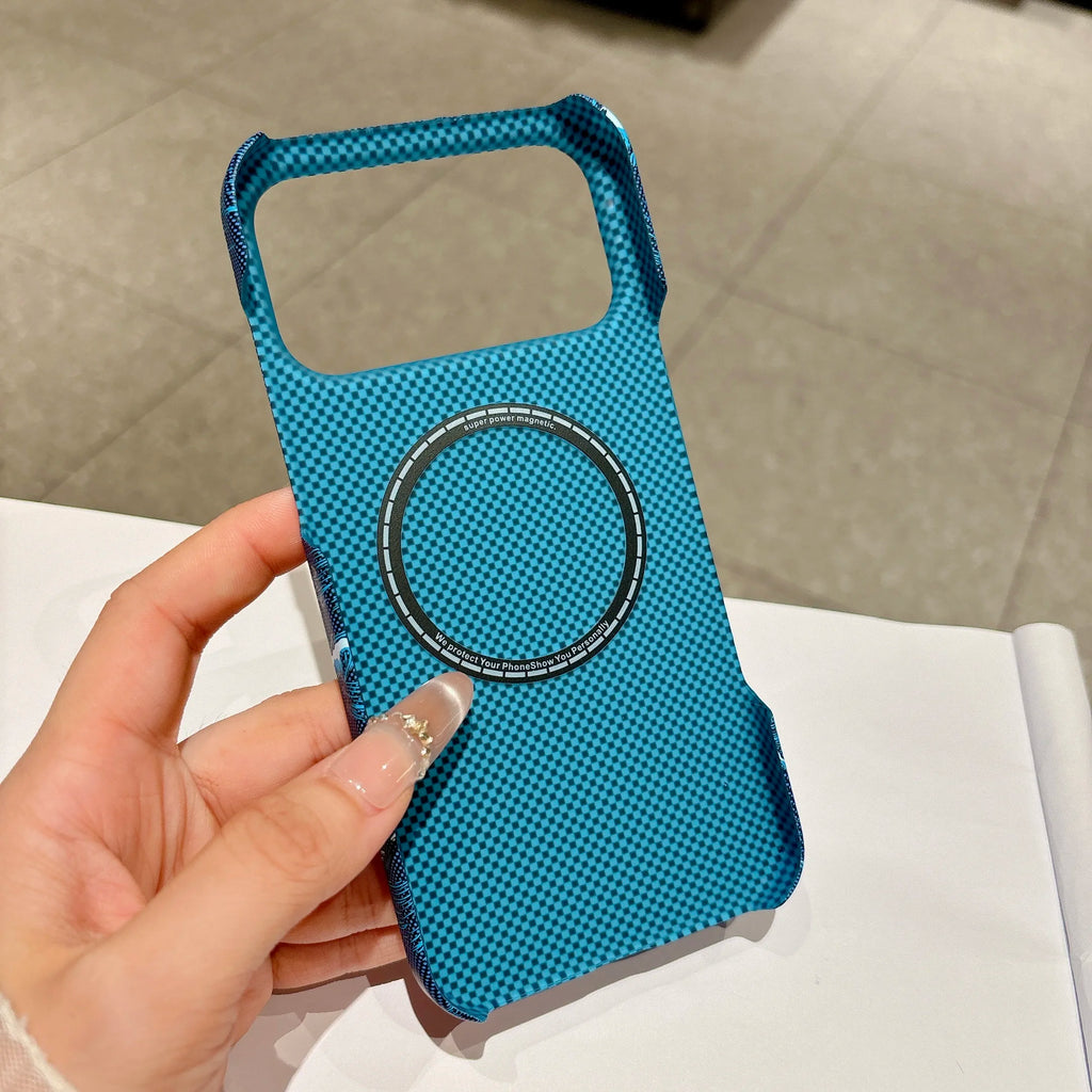 Ultra Slim For Magsafe Carbon Fiber Texture Case For iPhone 17 16 15 14 13 Pro Max Frameless Hard Magnetic Wireless Charge Cover