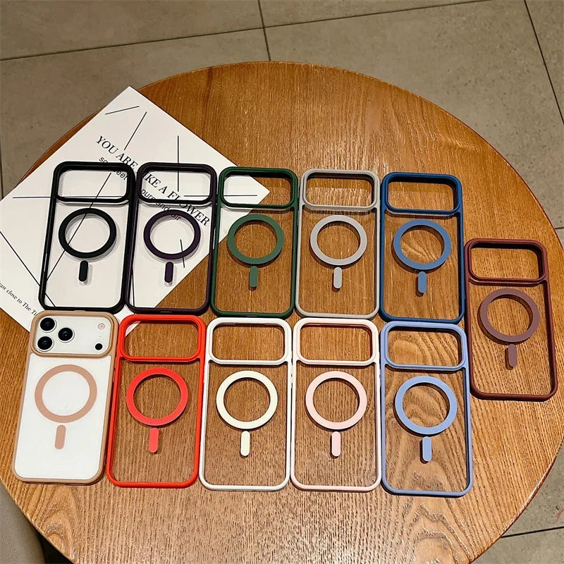 Luxury For Magsafe Magnetic Wireless Charge Case For iPhone 17 Air 11 12 13 14 15 16 17 Pro Max Plus Transparent Hard Back Cover