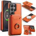 Ring Leather For Magsafe Wallet Phone Case for Samsung Galaxy S26 Plus S25 Ultra S24 FE S23 Cards Holder Flip Cover Hoesje Coque