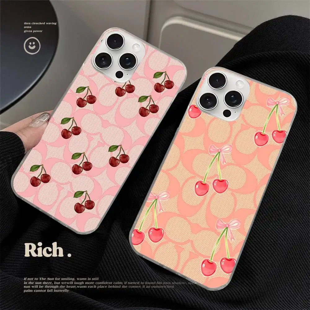 C-Coach-s Cherries Phone Case For iPhone 17 16 15 14 13 12 11 Pro Max Plus Satin Colorful Cover