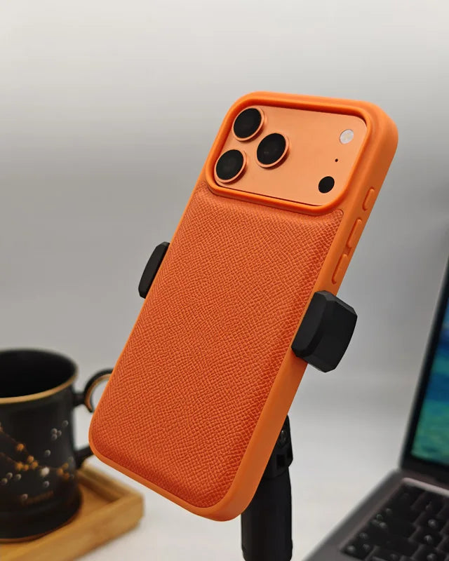 Fashion Orange  Epsom Leather All-Inclusive Shockproof Phone Case for iPhone 17 Pro 17 Pro Max