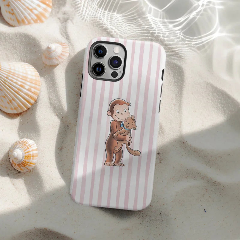 Cute striped monkey and kitten pattern Phone Case for iPhone17 17Air 16ProMax 16e 15 14 14 12mini 7Plus XR 2in1
